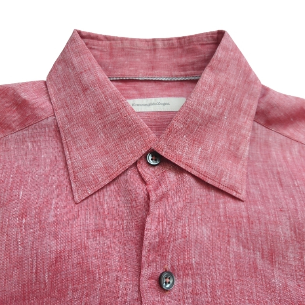 ERMENEGILDO ZEGNA Linen Perfect Summer Shirt Long Sleeves Heather Red Size Small
